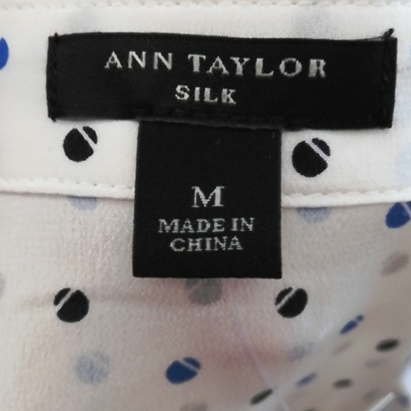 White Blouse with Navy and Blue Circles/Dots (NWT) - Picture 10 of 11